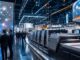 Moderne Druckindustrie-Messe mit digitalen Displays und futuristischen Druckmaschinen – OPS 2026 Onlineprint